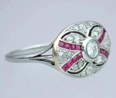 Art Deco Round Cut Lab Created Diamond & Ruby 14K White Gold Finish Wedding Ring