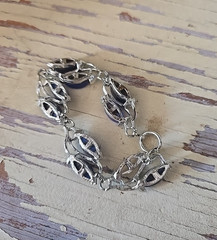 Vtg Silver Tone Blue Gemstone Minimalist Statement Fashion Jewelry Bracelet