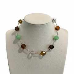 Vintage Glass Crystal Bead Necklace with Green Accents