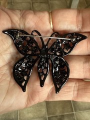 Albert Weiss Butterfly BROOCH SIGNED JET BLACK RHINESTONE PIN Vintage Jewelry