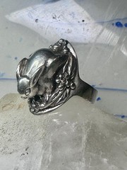 Rabbit Ring Bunny Band Floral Field size 9 sterling silver women girls