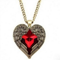 Guardian Angel Heart Necklace with Red Crystal Accent