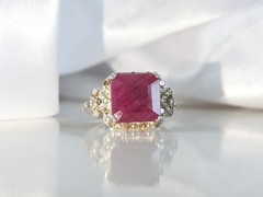 Vintage Sterling Silver 925 Raw Natural Ruby Diamond Ring Size 6