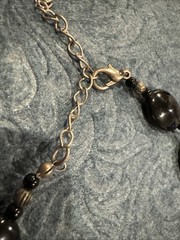 Vtg Stone Heavy Black Beaded Necklace & Earring Set Pierced