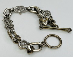 Vintage Juicy Couture Rhinestone Bracelet Chunky Puffy Heart Charm Silver Tone