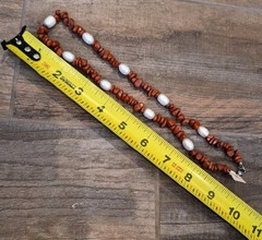 Vtg Terracotta Red Jasper Stone Freshwater Pearl Beaded Necklace