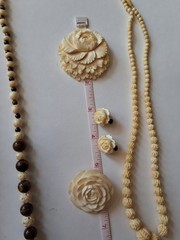 Vintage Carved Necklaces Earrings And Old Brooches.