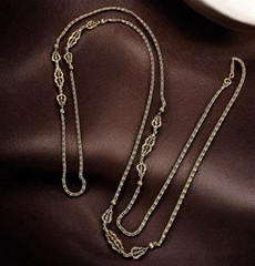 Vtg 54” Gold Tone S Chain Sautoir Necklace – Scroll Station Links – Spring Ring