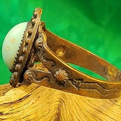 Copper Art RING Vintage Engraved Adjustable Size Robins Egg Blue Color Stone
