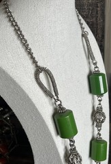Vintage Handmade Green Beaded Boho Ethnic Necklace Africa Artisan Jewelry Bells