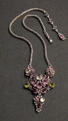 Vintage Hollycraft 1954 Purple Rhinestone Necklace Antiqued Gold Tone