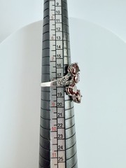 Vintage Red Stone & Marcasite Ring, Silver, Size 8 Cascade Vine Design