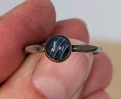 Vintage Sterling Silver .999 Minimalist Banded Black Agate Hexagonal Ring Sz 7