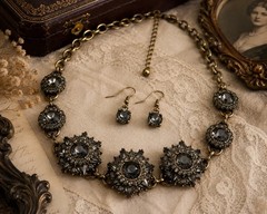 Vintage Smoky Gray Rhinestone Starburst Statement Necklace & Earrings Set
