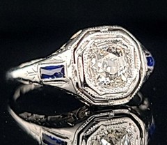 0.65ct Vintage filigree ring old mine cut Diamond belais 18k white gold