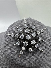 Sterling Silver 925 DQ CZ Cubic Zirconia Starburst Snowflake Brooch Pin 1.75”