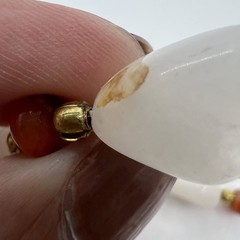 VTG White Jadeite & Carnelian Bead Necklace 29in Gemstone Nugget Strand TESTED