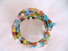 Vintage Multicolor Glass Bead Wrap Cuff Bracelet Fits All 1.5″ Wide