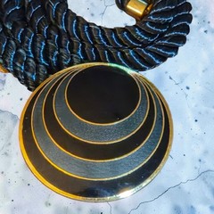 VINTAGE SITI ENAMELED SHELL PENDANT SILK SATIN CORD NECKLACE