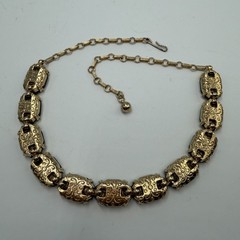 Elegant Vintage Art Deco Garnet Glass Riviera Necklace Rich Red Stones Gold Tone