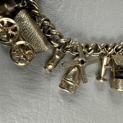 Vintage Charm Bracelet Windmill Well Cart Gold Tone Dutch Theme 7.5″