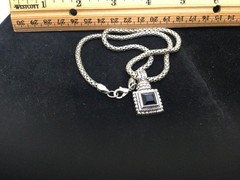 Roman Signed Black Glass Rhinestone Silver Toned Necklace