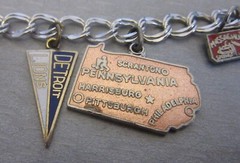 vintage Sterling Silver Enamel State Map Charm Bracelet Souvenir PA MA 7P
