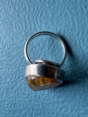 Vintage Latvia Baltic Amber .925 Sterling Silver Ring Size 7.75”