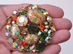 D & E Juliana Demi Parure Set Easter Egg Rhinetone Brooch & Clip On Earrings VTG