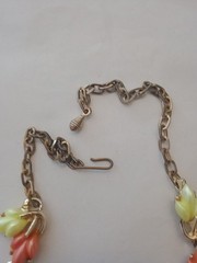 Vintage Collar Style Necklace Gold Tone Pink And Yellow,Green Leaves