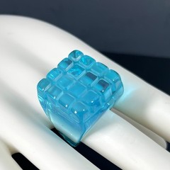 Chunky Lucite Square Ring Blue Ice Cube Size 8 Translucent Statement Runway