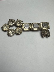 Mid-Century Rhinestone Skeleton Key Brooch Pin Silver Tone
