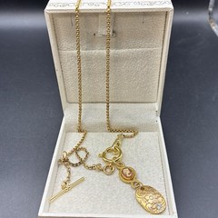 Vintage 12k Gold Filled Pocket Watch Chain FOB, Dog Clip, T-Bar, O-Ring, Cameo