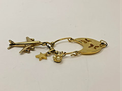 Vintage MONET Charm Holder Gold Tone Pendant w/ Air Plane Charm Retro 70’s 80’s