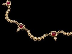 Gold Tone Red Crystal Necklace 18″ Rhinestone Station Necklace Vintage