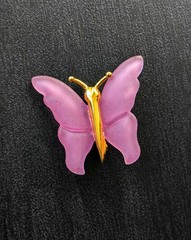 Vintage Large Butterfly Brooch Pink Acrylic Gold Tone Pin Gift 1.5″ x .58″