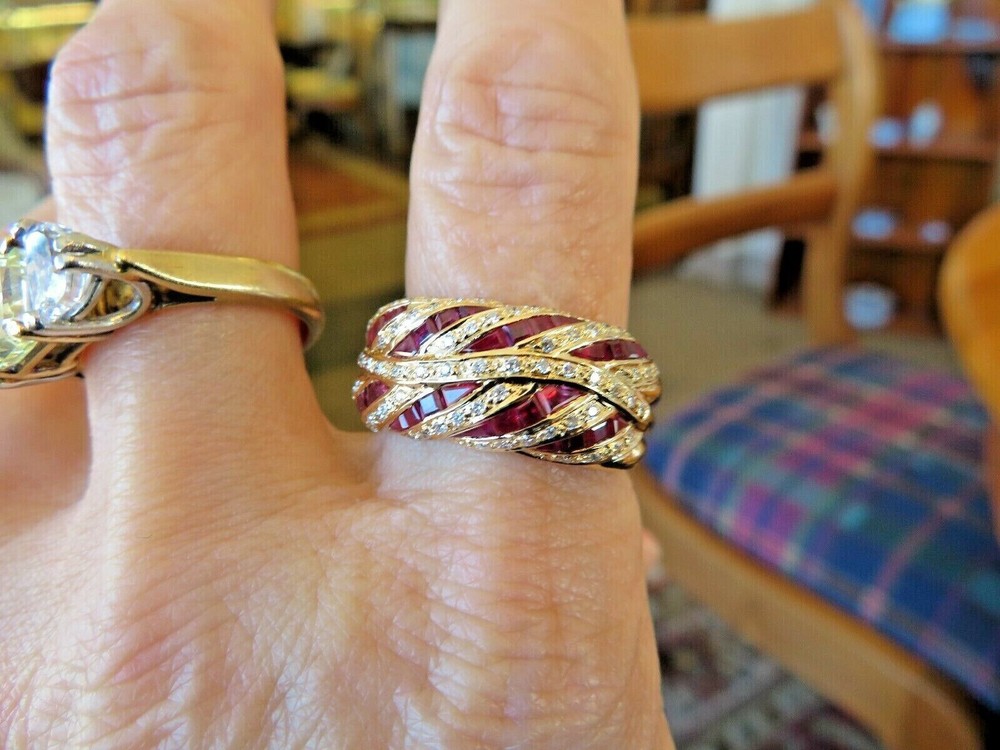 Antique Style Cocktail Statement Ring 2.1 Ct Simulated Ruby 14k Yellow Gold Over