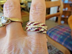 Antique Style Cocktail Statement Ring 2.1 Ct Simulated Ruby 14k Yellow Gold Over