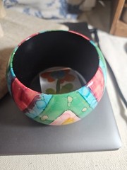 Vintage Chunky Bangle Bracelet Yellow Green Blue Pink .5 Inches Wide