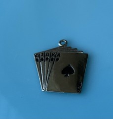 Crea Royal Flush Spades Playing Cards Vtg Sterling Silver Charm Pendant 1.9g