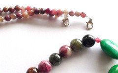 184.50ct 100% NATURAL FANCY ROUND TOURMALINE,EMERALD 925 SILVER CLASP NECKLACE.