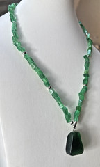 17” Aventurine Quartz Rich Green Necklace Boutique Designer Beaded Barrel Clasp