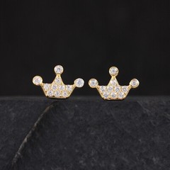 Crown Queen Stud Girl’s Earrings 2.2 Ct Simulated Diamond 14K Yellow Gold Over