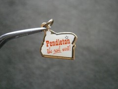 Pendleton The Real West OR Vtg Goldtone Enamel Travel Shield Bracelet Charm 1.1g