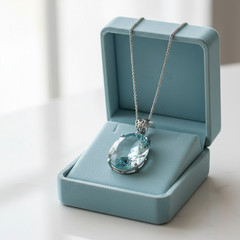 Premium Aqua Blue Topaz Necklace 65 Ct | Oval Cut in Silver & Gold Prongs