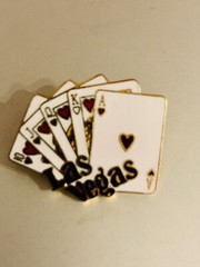 Vintage LasVegas Royal Hearts Flush Playing Cards, Gold Tone Enamel Souvenir Pin