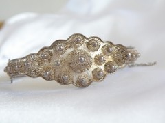 Antique Zeeland Button Sterling Silver Import Filigree Bracelet 7″
