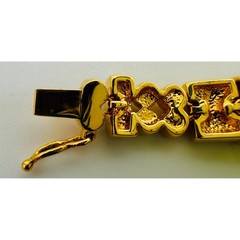 Vintage Gold Tone Blue and Clear Crystal Link Bracelet with Extender 7.25-8.5 In