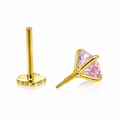14K Yellow Gold Round CZ Birthstone Cartilage Barbell Earring With Screw Back