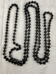 Vintage Black Glass Necklace Layered Multi Strand 60″